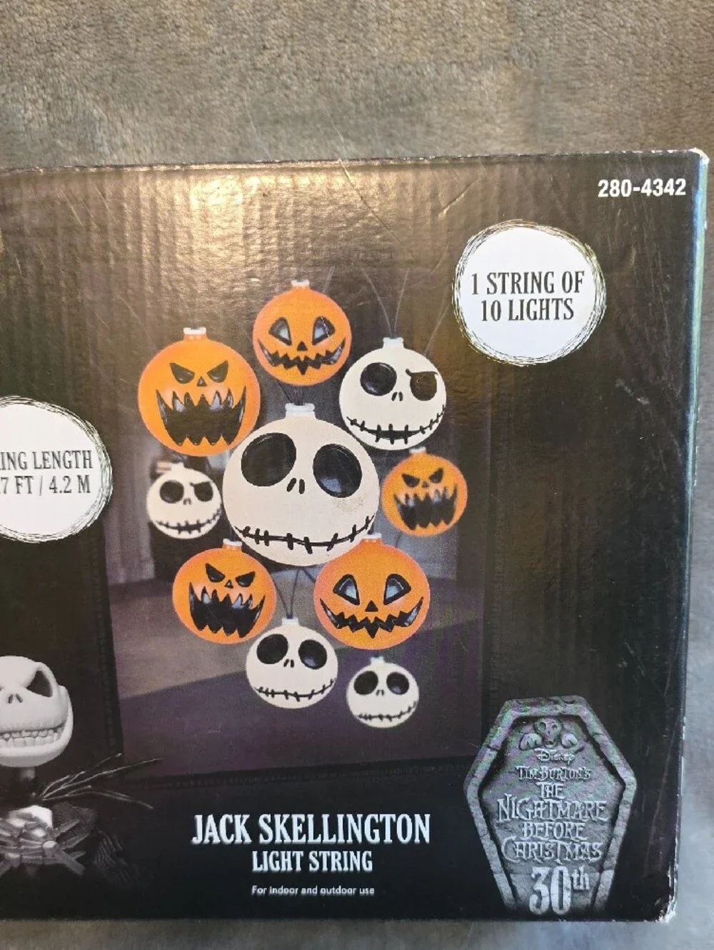 Ellington Jack Skellington Skull and Pumpkin Light String - White & Orange